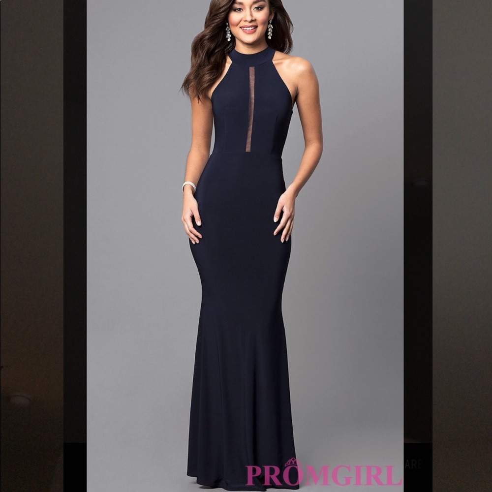 Long High-neck prom dress with sheer black